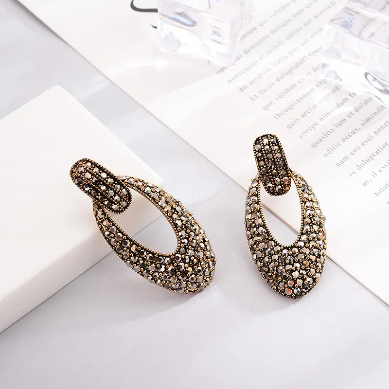 Женские винтажные серьги пусеты MAIKALE большие круглые металлические Стразы