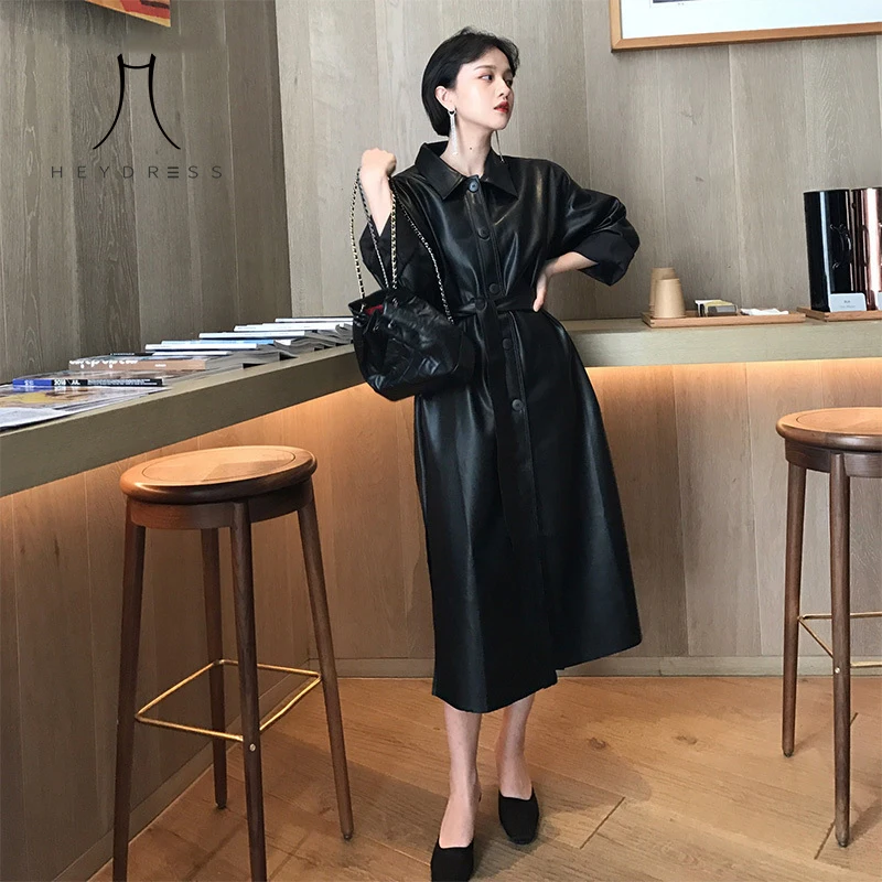 Женский Длинный Тренч Heydress черная однобортная свободная ветровка из