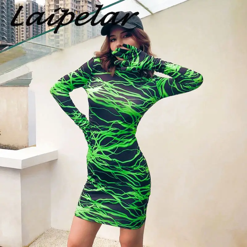 Laipelar платье с принтом молнии перчатки длинным рукавом облегающие сексуальные