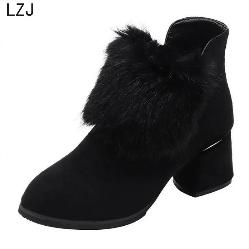 LZJ2019 Autumn Winter Boots Women Camel Black Ankle For Thick Heel Slip On Ladies Shoes Bota Feminina | Обувь