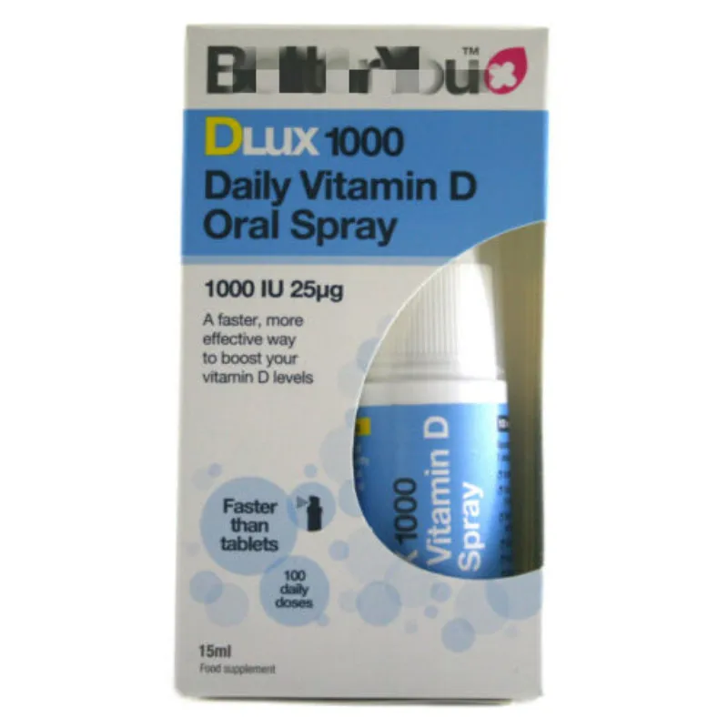 

Dlux 1000IU daily vitamin D oral spray 15ml,helps calcium absorption, supporting bones, teeth and healthy immune systems.