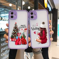 christmas and new year gift matte purple phone case for iphone 13 11 pro max 12 mini xs xr 6s 8 7 plus fashion girl cover fundas
