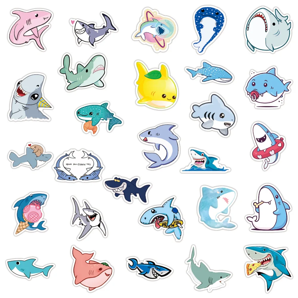 103050pcs cute animal shark stickers laptop guitar luggage fridge skateboard phone cartoon waterproof sticker decal kid toys free global shipping