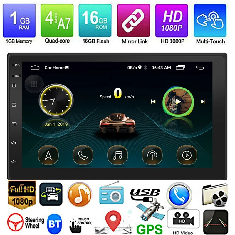 Новый Android 8 1 GPS навигация WiFi 7 дюймов 2Din восемь ядер стерео MP5 FM плеер