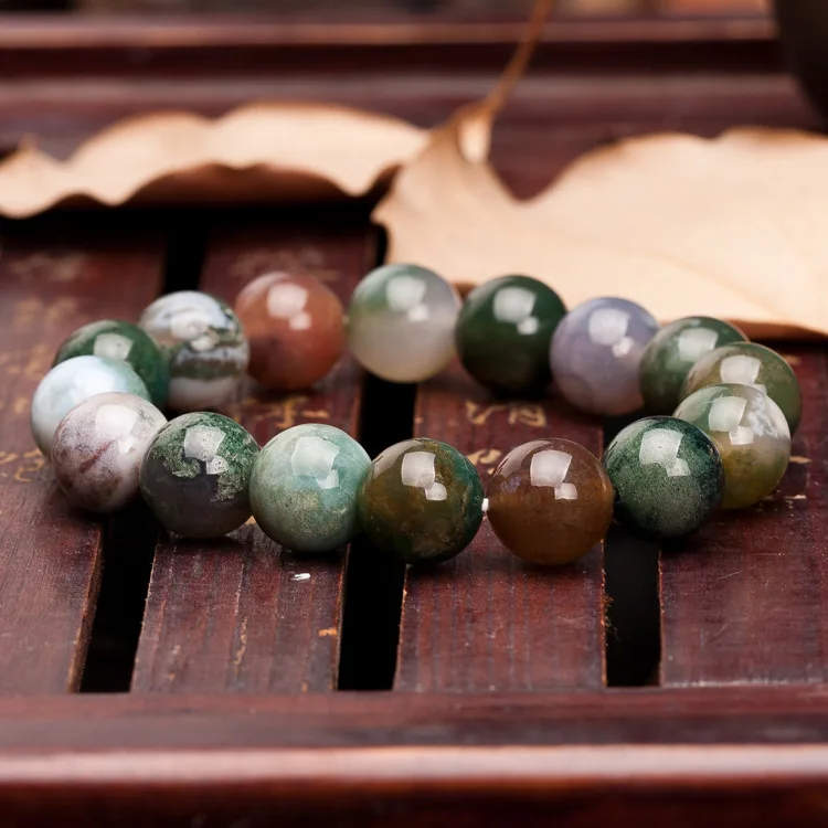 

Natural 8/10/12mm Gorgeous Indian Agate Healing Crystal Stretch Beaded Bracelet