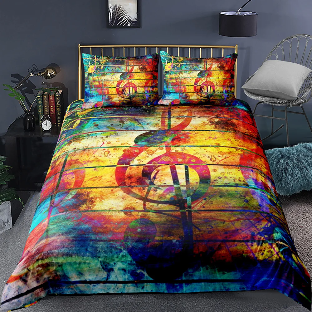 

Vintage Bedding Sets Watercolored Music Note Print Microfiber Boys Duvet Cover Set Dropshipping 2/3 Pcs Bed Linen Set Pillowcase