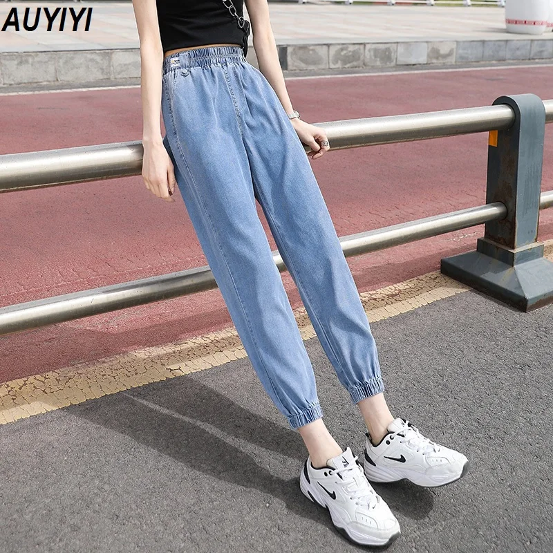 

Tencel women's Summer Fashion And Comfortable New Thin Style Small Feet Sports Loose Ultra-Thin Nine-Point Ice Silk Casual Jeans