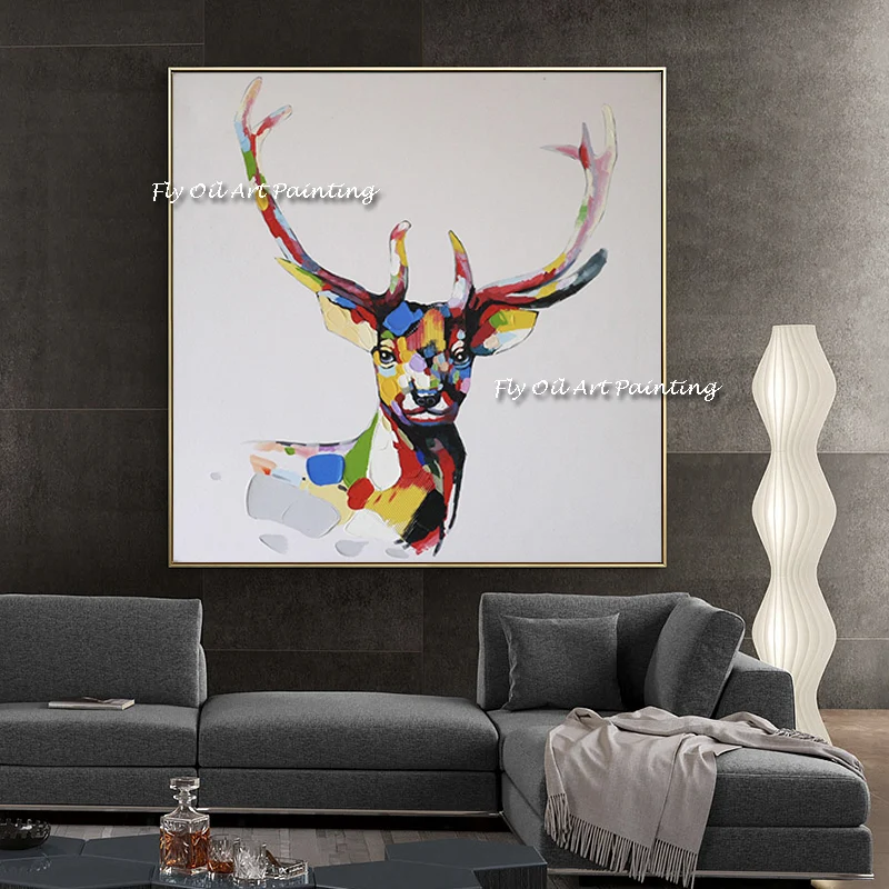 

Colorful cute Deer Animal Oil Paintings wall painting Abstract art picture living room home kitchen decoration artwork