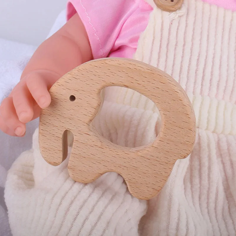 2-10 Uds haya elefante de madera Natural de madera hecho a mano juguete de madera DIY personalizado colgante ecol&oacute;gico mordedor seguro para beb&eacute;s Juguetes-4