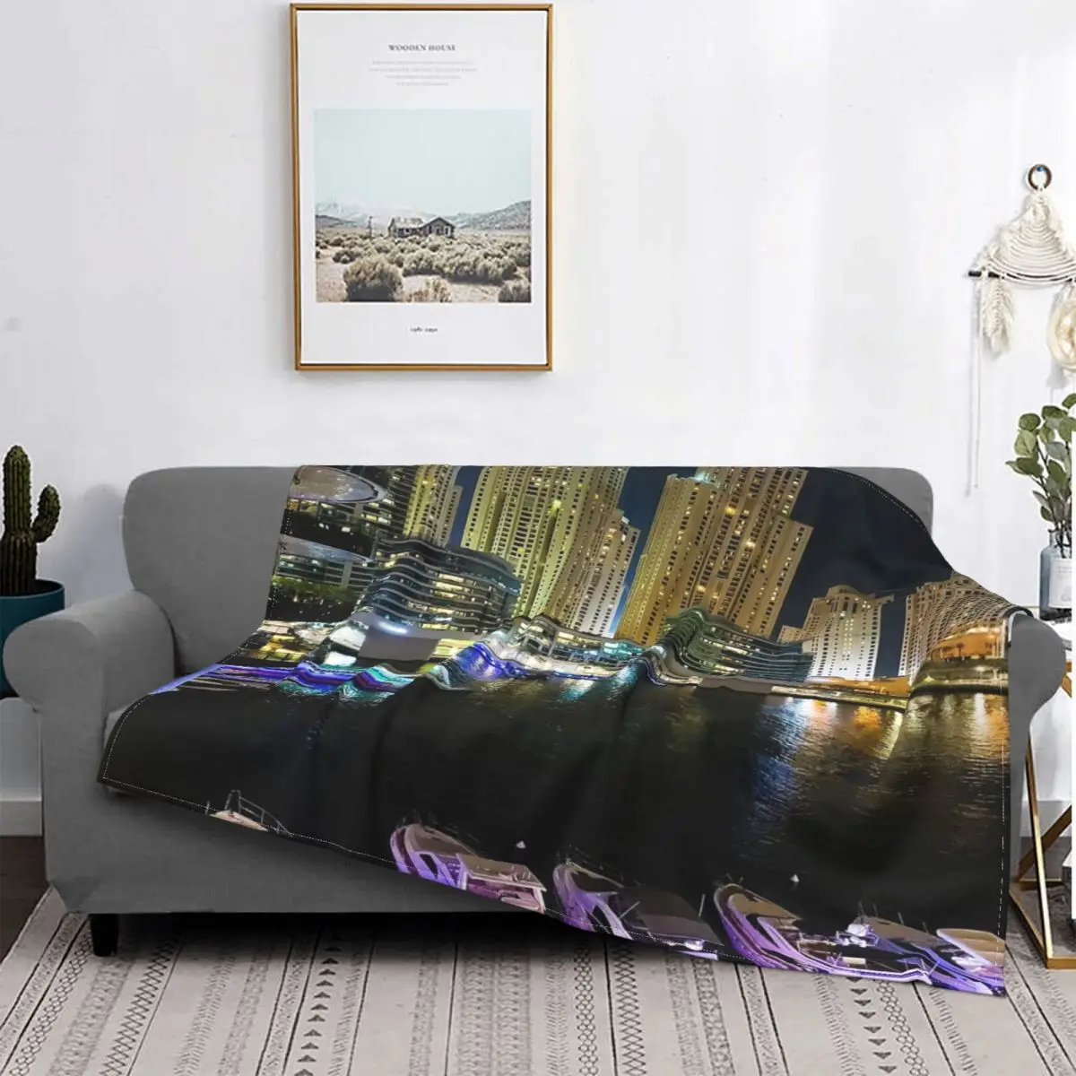 

Manta de ciudad nocturna, colcha a cuadros para cama, sofá, manta de lana, toalla de playa de lujo