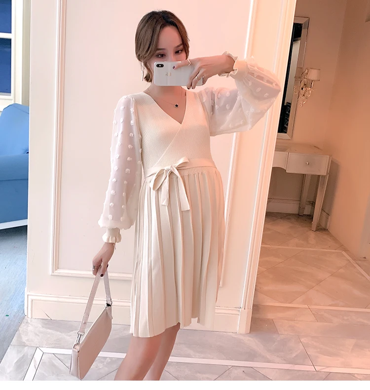 Осенне-зимнее модное платье для беременных большого размера, трикотажное платье в Корейском стиле, свитер для беременных