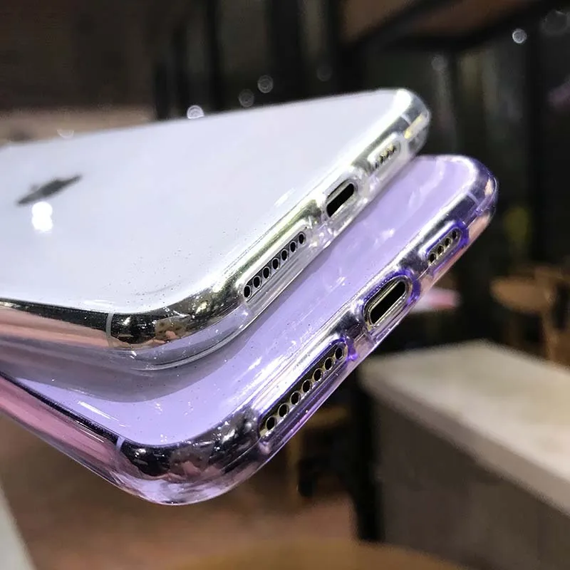 USLION Прозрачный блестящий чехол для телефона iPhone 11 X XR XS Max 7 8 6 6S Plus Мягкий ТПУ задний Чехол блестящая Обложка для iPhone 7Plus