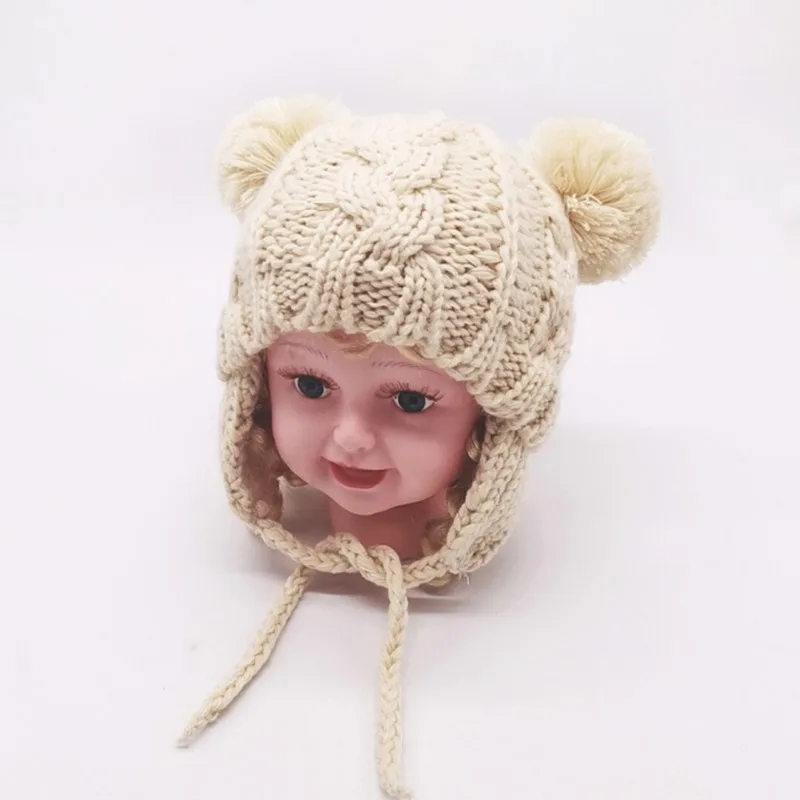

Cute Knitted Pompom Baby Hat Cap Thick Warm Baby Girl Boy Hat Beanie Winter Ear Warm Kids Hat Baby Bonnet 3-36M