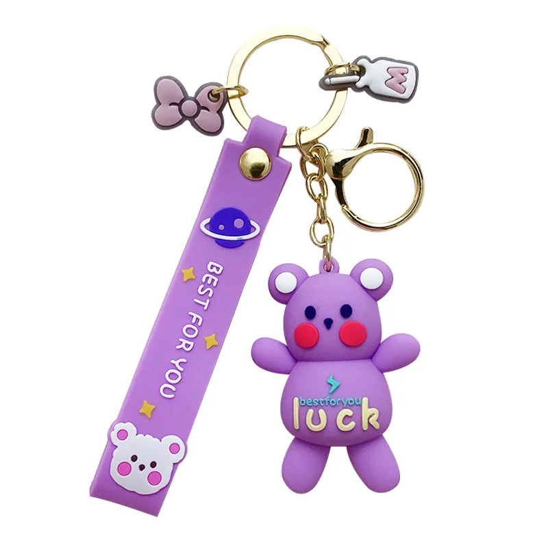 

Beat For You Bear Keychain Cute Cartoon Pink Purple Doll Car Key Chain Charm Girl Lady Bag Pendant Lovers Gift Keyring
