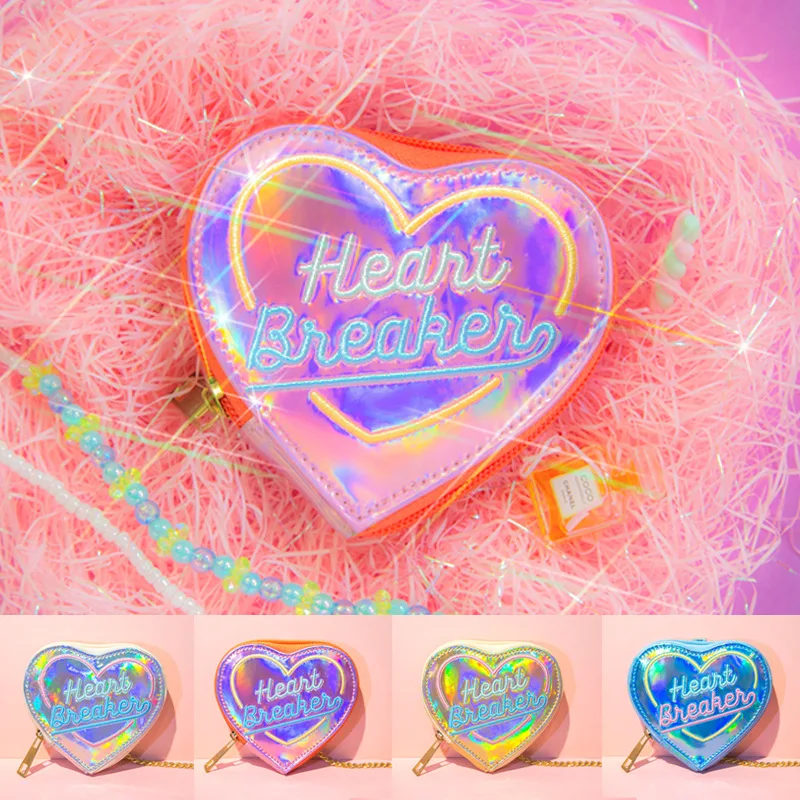 Кошелек с вышивкой в виде персикового сердца лазерный Яркий кожаный кошелек