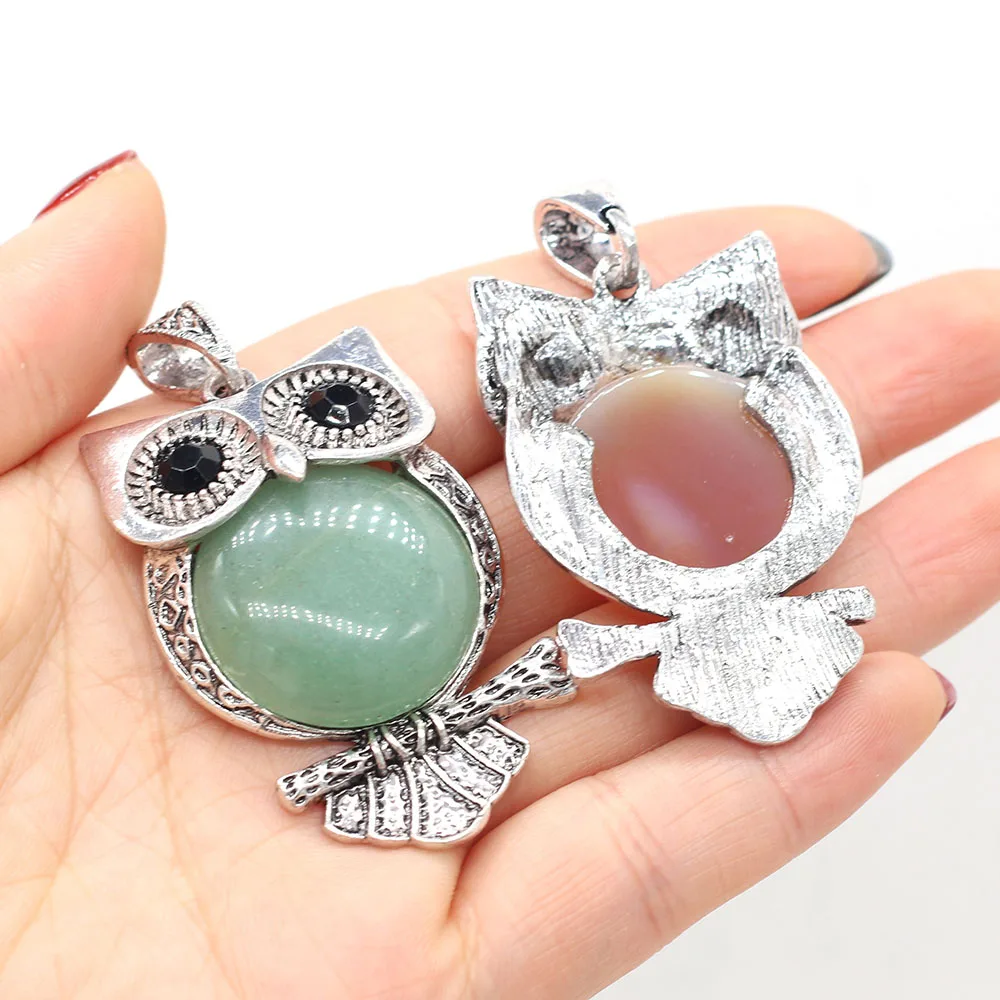 

Natural Stone Pendants Reiki Healing Cute Owl Vintage Metal Crystal Pendant for Jewelry Making DIY Necklace Earring Accessories