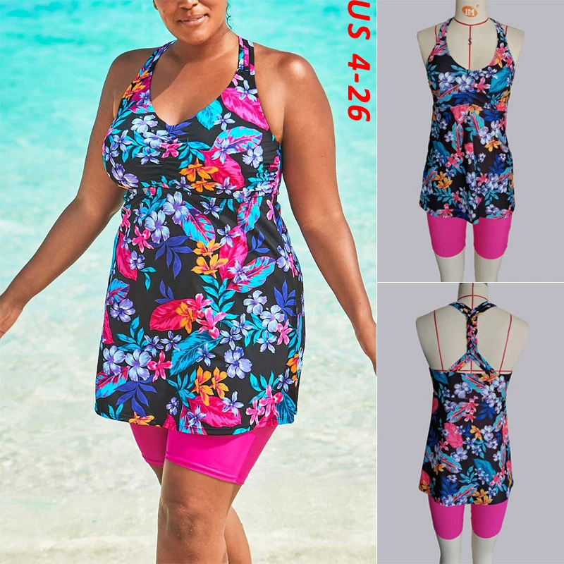 

2022 New Plus Size Bohemia Tankini Swimwear Female Two Piece Printed Padded Swimsuit Swimming Skirt Sport Two Piece Swimdress