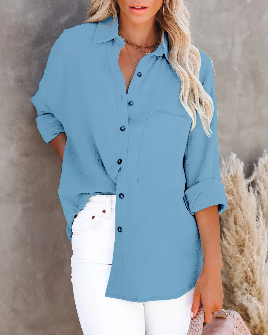 

Casual Loose Pure Color Lapel Pockets Blouse Women 2021 Fall Long Sleeve Button Ladies Cotton Linen Shirt Top Femme Blusas Tops