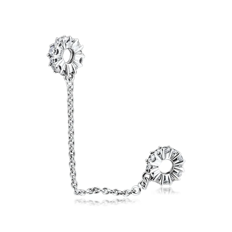 Genuine 925 Sterling Silver Clear Sparkling Safety Chain Charms Fits Pandora Bracelet Beads for Women DIY Jewelry Making | Украшения и