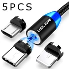 Магнитный USB-кабель USLION 5 шт. для iPhone 12, 11, Xiaomi, Samsung, кабель типа C, светодиодный кабель для быстрой зарядки и передачи данных, кабель Micro USB, шнур