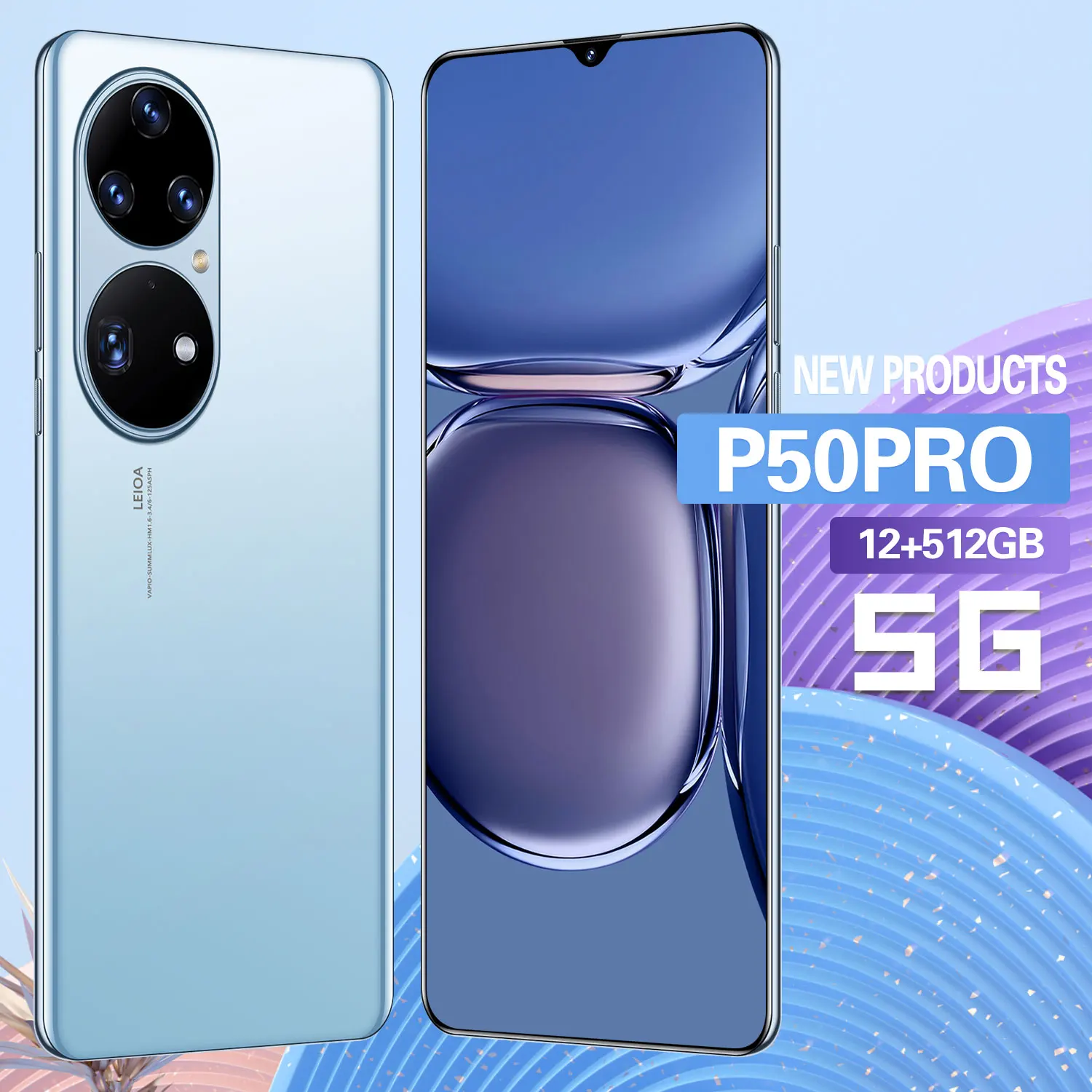 

P50 Pro 6,72 дюймов 12 + 512 Гб Две SIM-карты 10 ядер 6800 мАч MP4 плеер используется как смартфоны Android 10 MTK6889 распознавание лица 16 + 32 Мп глобальная версия