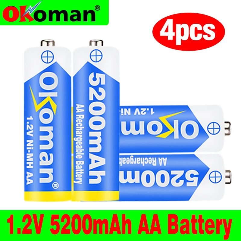 4 шт 5200mAh 1 2 V Ni MH AA Аккумуляторная батарея белый 2A энергия для MP3 сотового RC