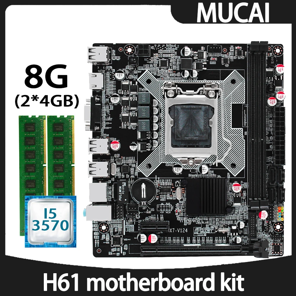 MUCAI H61 Motherboard LGA 1155 Kit Set With Intel Core i5 3570 CPU Processor And DDR3 8GB(2*4GB) 1600MHZ RAM Memory PC Computer
