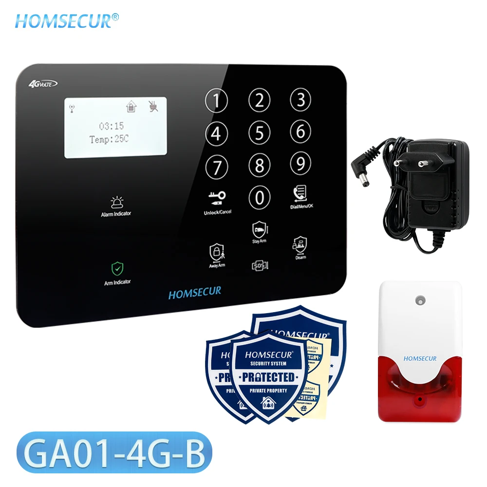 HOMSECUR DIY Беспроводная и Проводная 4G/GSM LCD противовзломная сигнализация + IOS/Android