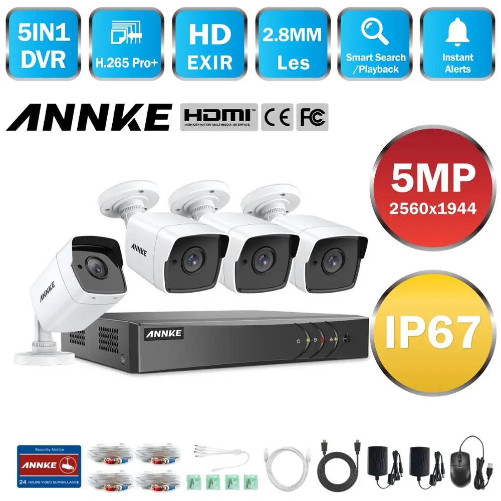ANNKE 8CH 5MP со сверхвысоким разрешением Ultra HD CCTV Камера Системы 5IN1 5MP Lite H.265+ DVR с 4X5 Мп всепогодный наружного видеонаблюдения Системы