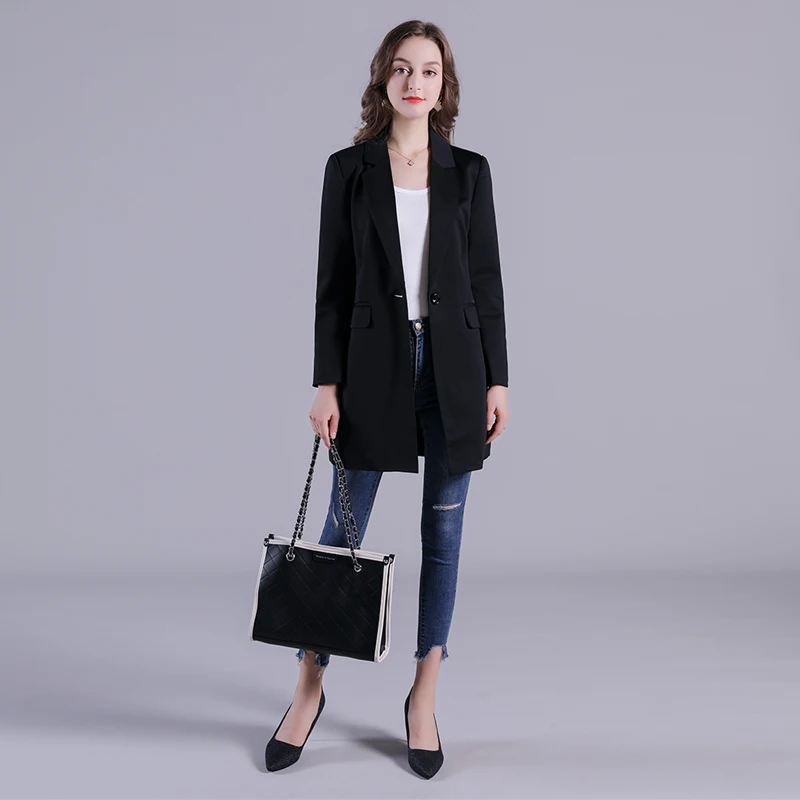 Модный черный цвет тонкий шикарный с длинным рукавом женский профессиональный