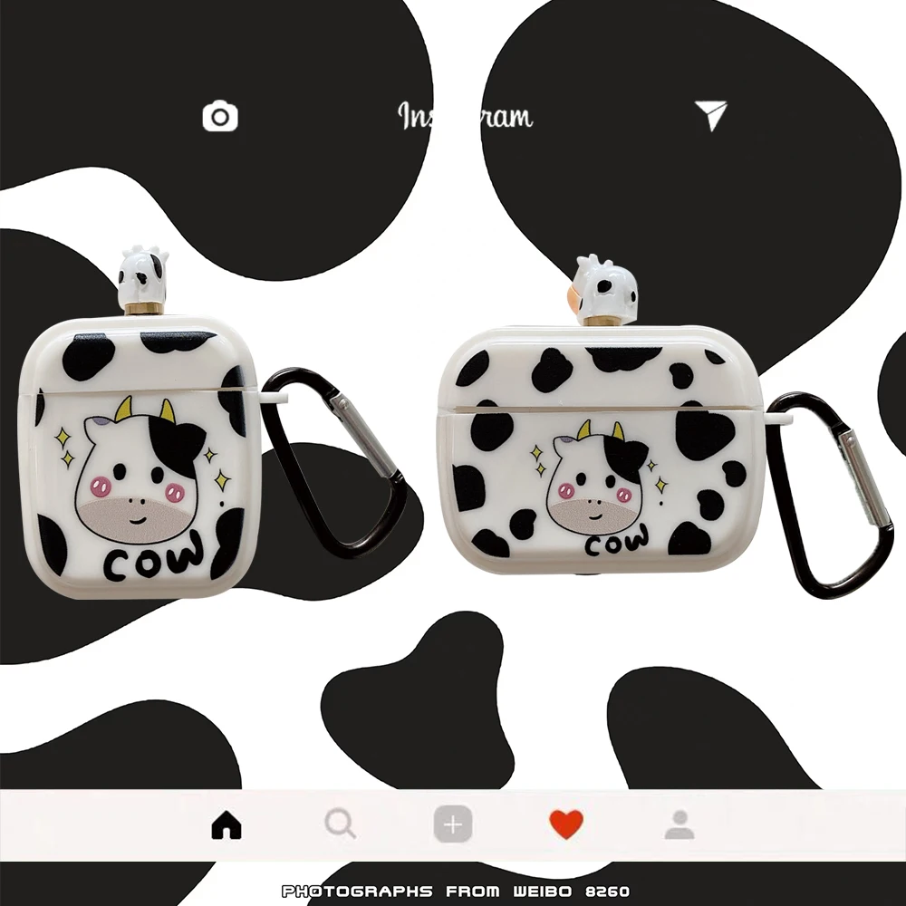 

Earphone Case For Apple AirPods 1 2 3 Pro Charging Soft Silicon Cover Wireless Bluetooth Cute Dairy Cow