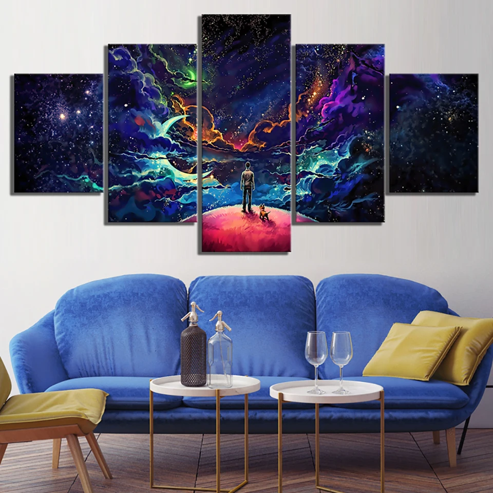 

Canvas Poster Modern Home Decoration 5 Pieces Anime Pint Planet Painting Landscape Wall Art Modular Picture For Bedroom Artwork