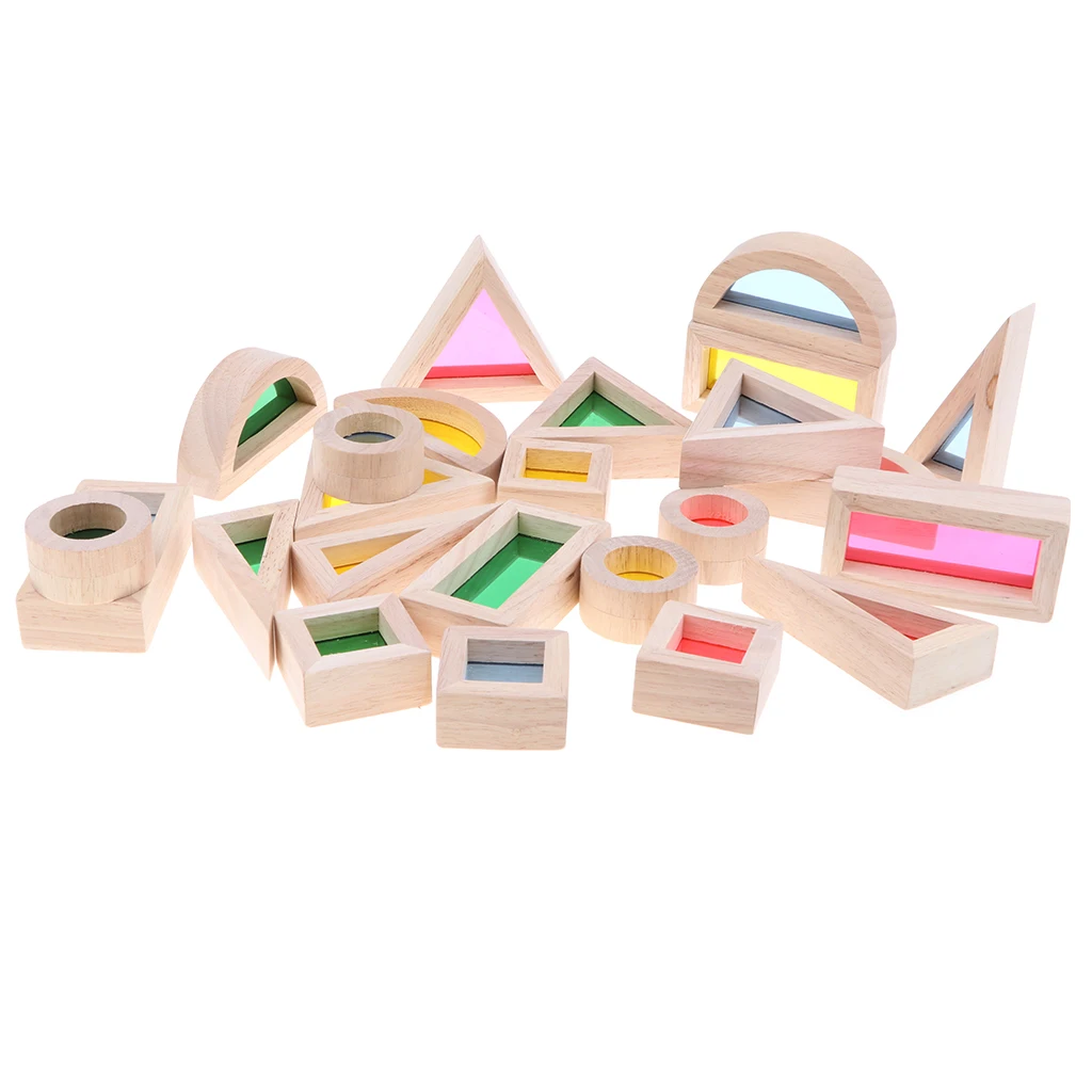 

Colorful Wooden Acrylic Rainbow Blocks Construction Building Toy Set (24pcs)