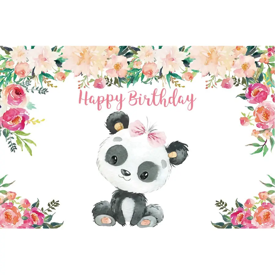 

Colorful Flower Cute Panda Baby Shower Backdrop Holiday Photography Background Celebration Photo Booth Studio Decor