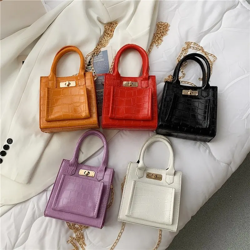 

Small square bag women's bag new 2021 stone pattern portable bag fashion Korean single shoulder cross chain bag