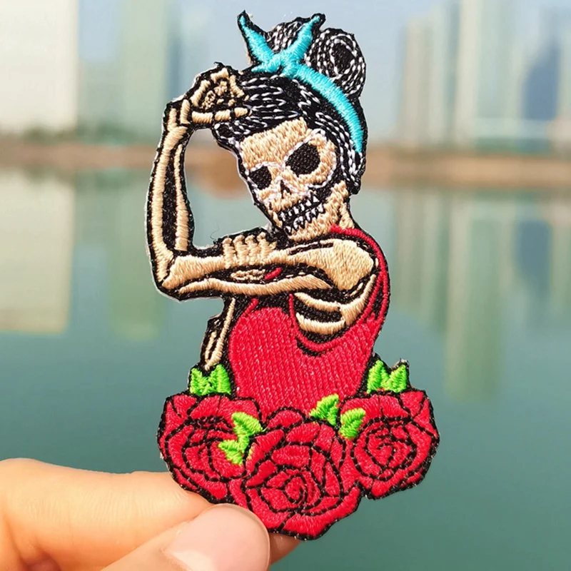 

Prajna Skeleton Witch Patches Lips Patch Iron On Pathces For Clothes Punk Skull Path Embroidered Patches For Clothing