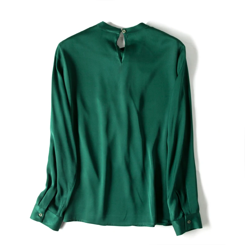 Женская футболка с длинным рукавом 100% шелк тутового шелкопряда оборками