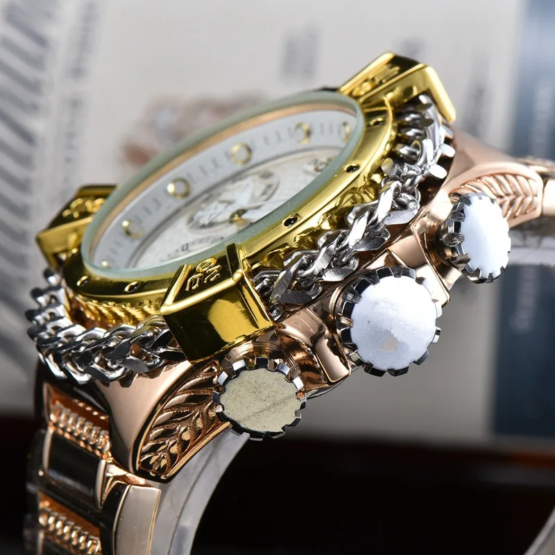 

Men's Luxury Brand Quartz Watch Fashion Casual Mans Metal Strap Watch Individuality Large Dial Wristwatch Calendar Gold Watches