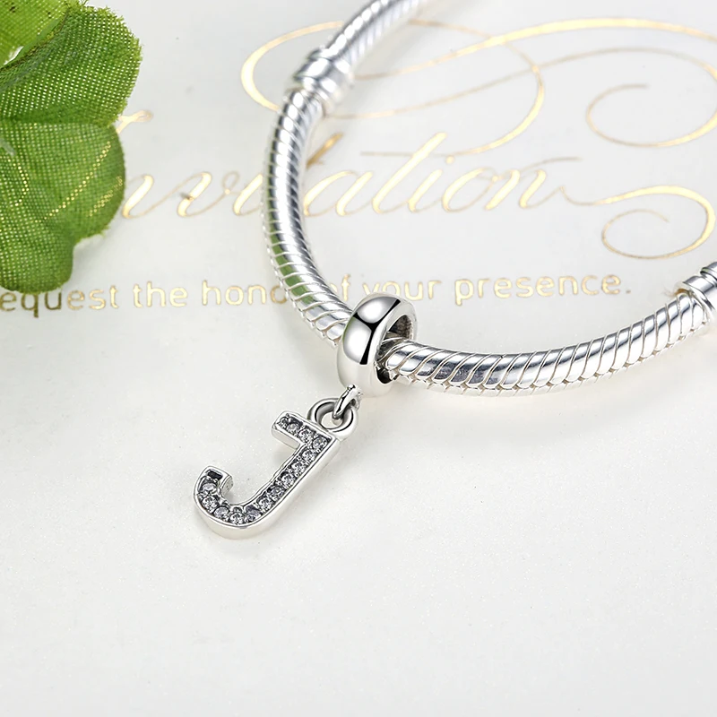 100% пробы серебряная буква бусины A Z с украшением в виде кристаллов Шарм браслет