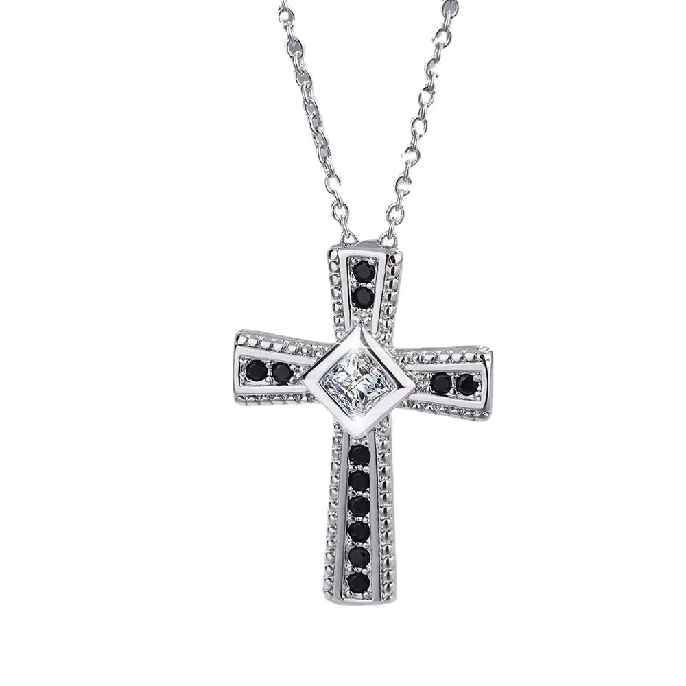 

NEW 925 Silver 2021 New Women's Fashion cross Necklace Jewelry High Quality Crystal Zircon cross Black Diamond Necklace 45CM