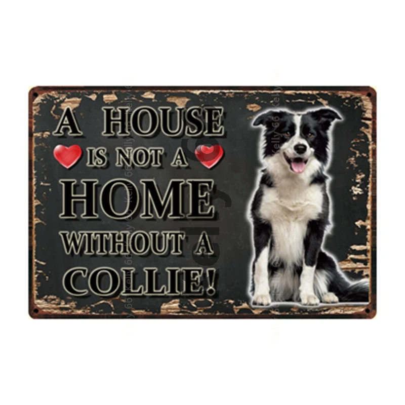[ Kelly66 ] Pet Dog Rules Warning Better Life With Border Collie Metal Sign Home Decor Bar Wall Art Painting 20*30 CM Size DG-10 | Дом и сад