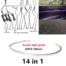 14 in 1 RGB LED Atmosphere Car Light Interior Ambient Light Acrylic Fiber Optic Strips Light by App Control DIY Music car lights