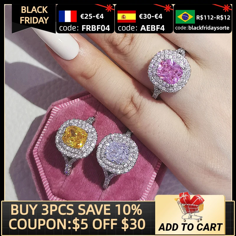

New arrivals! 100% 925 Sterling Silver Cushion Cut Fashion Finger Engagement Wedding Rings For Women Luxury Trendy Jewelry R5489
