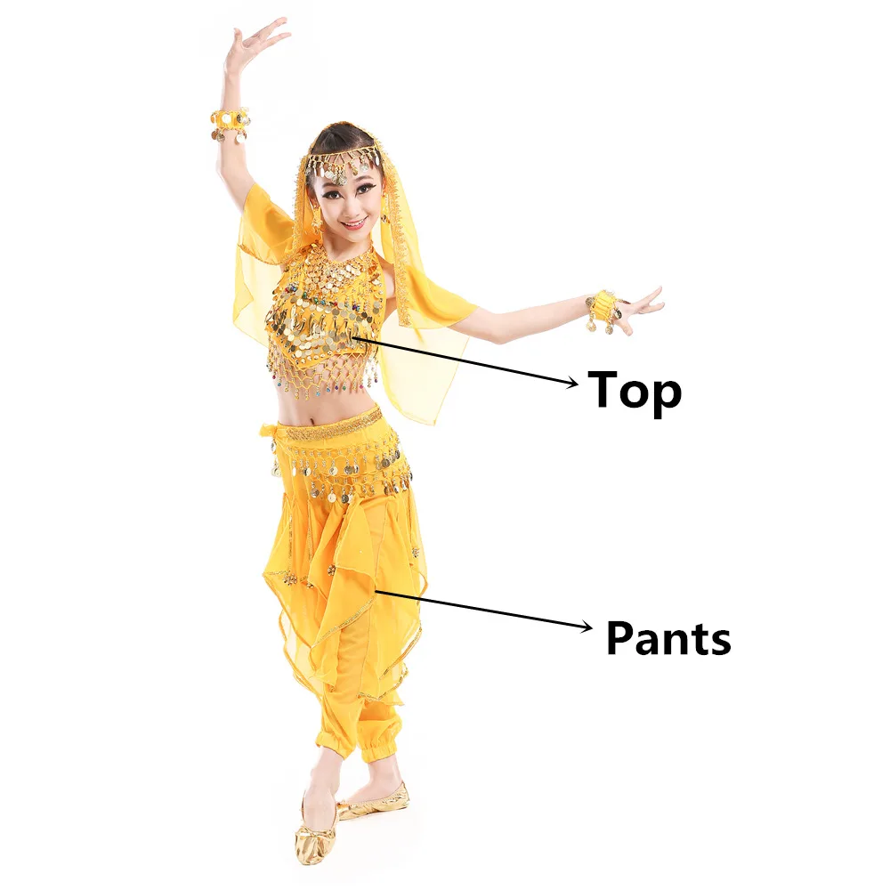 Yellow 2pcs Костюмы для танца живота, детские костюмы для восточных танцев живота, танцевальные костюмы для индийского танца живота, одежда для танца живота, детские индийские костюмы - Цвет: Yellow 2pcs