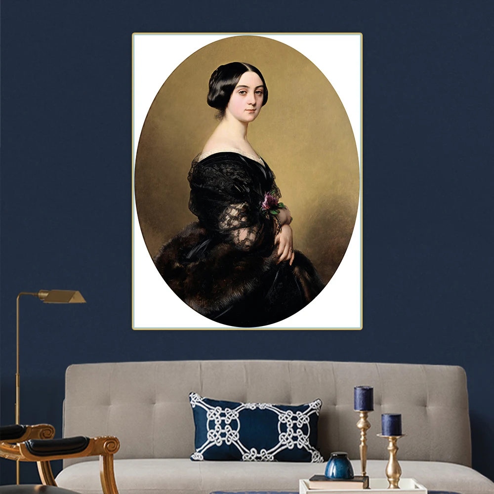 

Holover Canvas Oil Painting Winterhalter"Baronne Henri Hottinguer Nee Caroline Delessert"Western Art Decor Poster Home Aesthetic