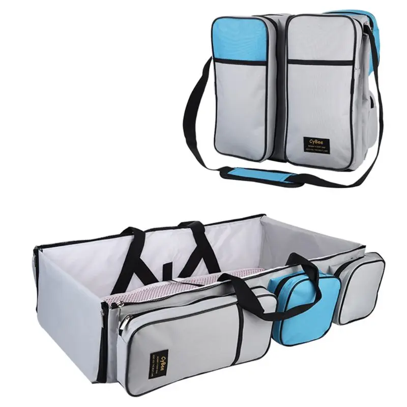 

3 in 1 Mummy Tote Shoulder Handbag Folding Baby Bed Portable Nappy Diaper Bag