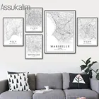 Картина чернаябелая на холсте с изображением французского города, Париж, Марсель, Монпелье, Тулуза