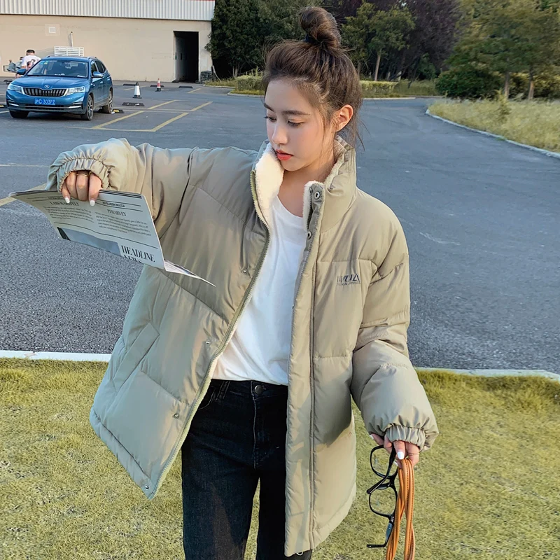 

2021 winter new large size plus velvet thick warm down cotton jacket parka coat women's casual loose double-sided wear jacket