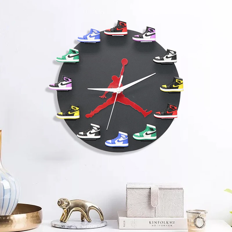 

New 3D Wall Clock Creative Basketball Shoes Wall Clocks Living Room Decoration 30Cm Wall Clock Modern Design Home Decor