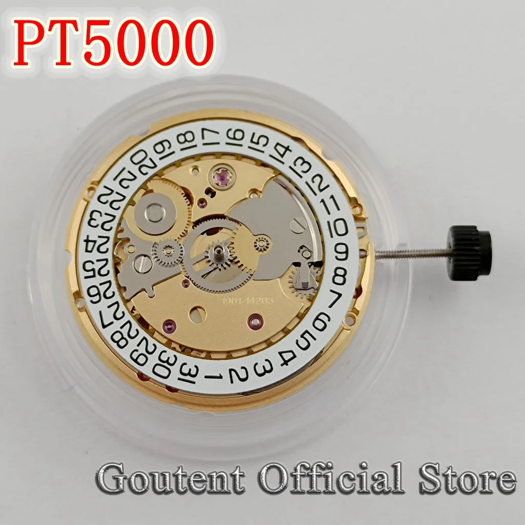 Goutent New Golden Asia PT5000 Automatic Mechanical Watch Movement 28800 bhp Clone 2824 Date Display